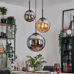 hofstein Gastor Suspension, Boule lumineuse 30 cm Ambre, Fumé, 3 lumières