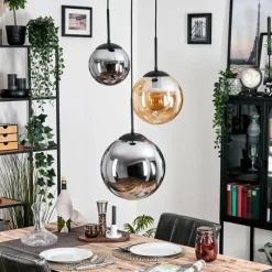 hofstein Gastor Suspension, Boule lumineuse 30 cm Ambre, Fumé, 3 lumières