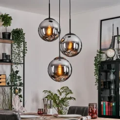 hofstein Gastor Suspension, Boule lumineuse 30 cm Chrome, Fumé, 3 lumières