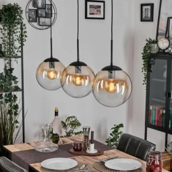 hofstein Gastor Suspension, Boule lumineuse, Suspension Ambre, Clair, 3 lumières