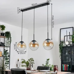 hofstein Gastor Suspension, Boule lumineuse, Suspension Ambre, Clair, 3 lumières