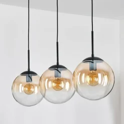 hofstein Gastor Suspension, Boule lumineuse, Suspension Ambre, Clair, 3 lumières