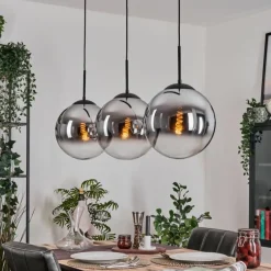 hofstein Gastor Suspension, Boule lumineuse, Suspension Chrome, Clair, Fumé, 3 lumières