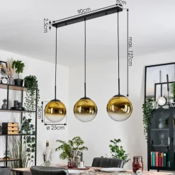 hofstein Gastor Suspension, Boule lumineuse, Suspension Or, Clair, 3 lumières