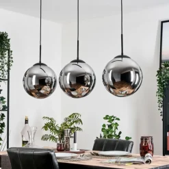 hofstein Gastor Suspension, Boule lumineuse, Suspension Chrome, Fumé, 3 lumières