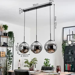 hofstein Gastor Suspension, Boule lumineuse, Suspension Chrome, Fumé, 3 lumières