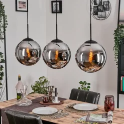 hofstein Gastor Suspension, Boule lumineuse, Suspension Chrome, Fumé, 3 lumières