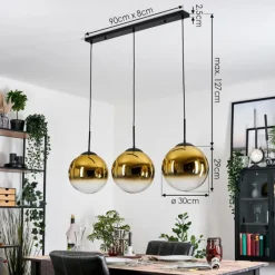 hofstein Gastor Suspension, Boule lumineuse, Suspension Or, Clair, 3 lumières