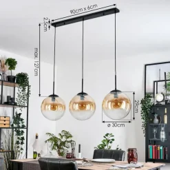 hofstein Gastor Suspension, Boule lumineuse, Suspension Ambre, Clair, 3 lumières