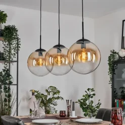 hofstein Gastor Suspension, Boule lumineuse, Suspension Ambre, Clair, 3 lumières