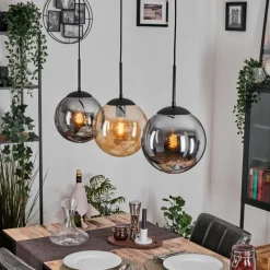 hofstein Gastor Suspension, Boule lumineuse, Suspension Ambre, Fumé, 3 lumières