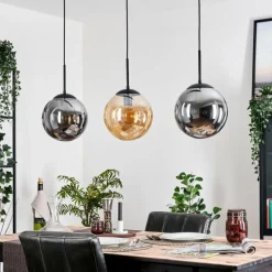 hofstein Gastor Suspension, Boule lumineuse, Suspension Ambre, Fumé, 3 lumières