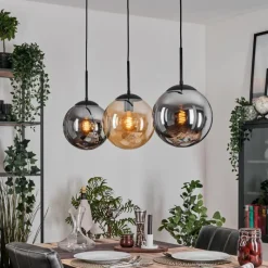 hofstein Gastor Suspension, Boule lumineuse, Suspension Ambre, Fumé, 3 lumières