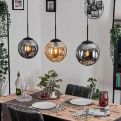 hofstein Gastor Suspension, Boule lumineuse, Suspension Ambre, Fumé, 3 lumières