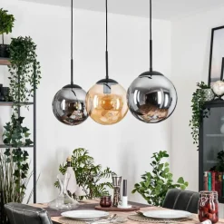 hofstein Gastor Suspension, Boule lumineuse, Suspension Ambre, Fumé, 3 lumières