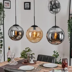 hofstein Gastor Suspension, Boule lumineuse, Suspension Ambre, Fumé, 3 lumières