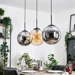 hofstein Gastor Suspension, Boule lumineuse, Suspension Ambre, Fumé, 3 lumières