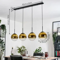 hofstein Gastor Suspension, Boule lumineuse, Suspension Or, Clair, 4 lumières