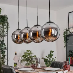 hofstein Gastor Suspension, Boule lumineuse, Suspension Chrome, Fumé, 4 lumières