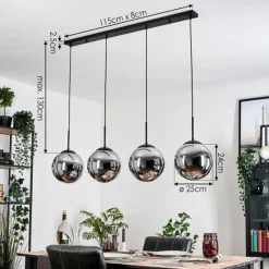 hofstein Gastor Suspension, Boule lumineuse, Suspension Chrome, Fumé, 4 lumières