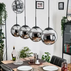 hofstein Gastor Suspension, Boule lumineuse, Suspension Chrome, Fumé, 4 lumières