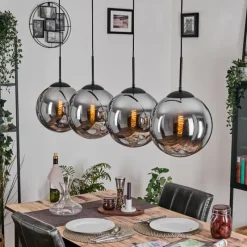 hofstein Gastor Suspension, Boule lumineuse, Suspension Chrome, Fumé, 4 lumières
