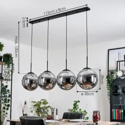 hofstein Gastor Suspension, Boule lumineuse, Suspension Chrome, Fumé, 4 lumières
