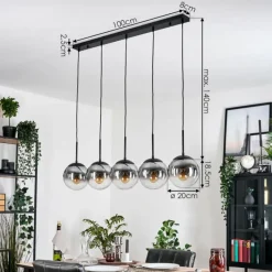 hofstein Gastor Suspension, Boule lumineuse, Suspension Clair, Fumé, 5 lumières