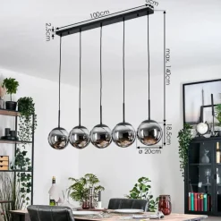 hofstein Gastor Suspension, Boule lumineuse, Suspension Chrome, Fumé, 5 lumières