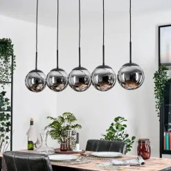 hofstein Gastor Suspension, Boule lumineuse, Suspension Chrome, Fumé, 5 lumières