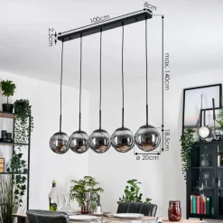 hofstein Gastor Suspension, Boule lumineuse, Suspension Fumé, 5 lumières