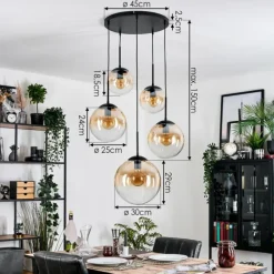 hofstein Gastor Suspension, Boule lumineuse, Suspension Ambre, Clair, 5 lumières