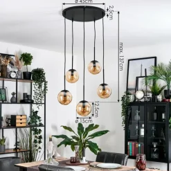 hofstein Gastor Suspension, Boule lumineuse, Suspension Ambre, 5 lumières