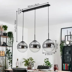 hofstein Gastor Suspension, Boule lumineuse, Suspension Clair, Fumé, 3 lumières