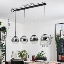 hofstein Gastor Suspension, Boule lumineuse, Suspension Chrome, Clair, Fumé, 4 lumières