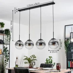 hofstein Gastor Suspension, Boule lumineuse, Suspension Clair, Fumé, 4 lumières