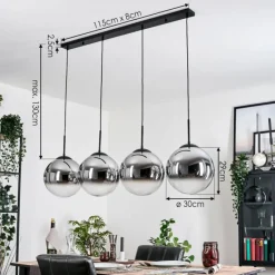 hofstein Gastor Suspension, Boule lumineuse, Suspension Chrome, Clair, Fumé, 4 lumières