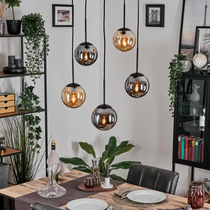 Suspension Verre Fumé-hofstein Gastor Suspension, Boule lumineuse, Suspension Ambre, Fumé, 5 lumières