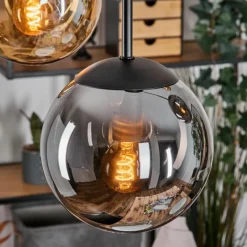 Suspension Verre Fumé-hofstein Gastor Suspension, Boule lumineuse, Suspension Ambre, Fumé, 5 lumières