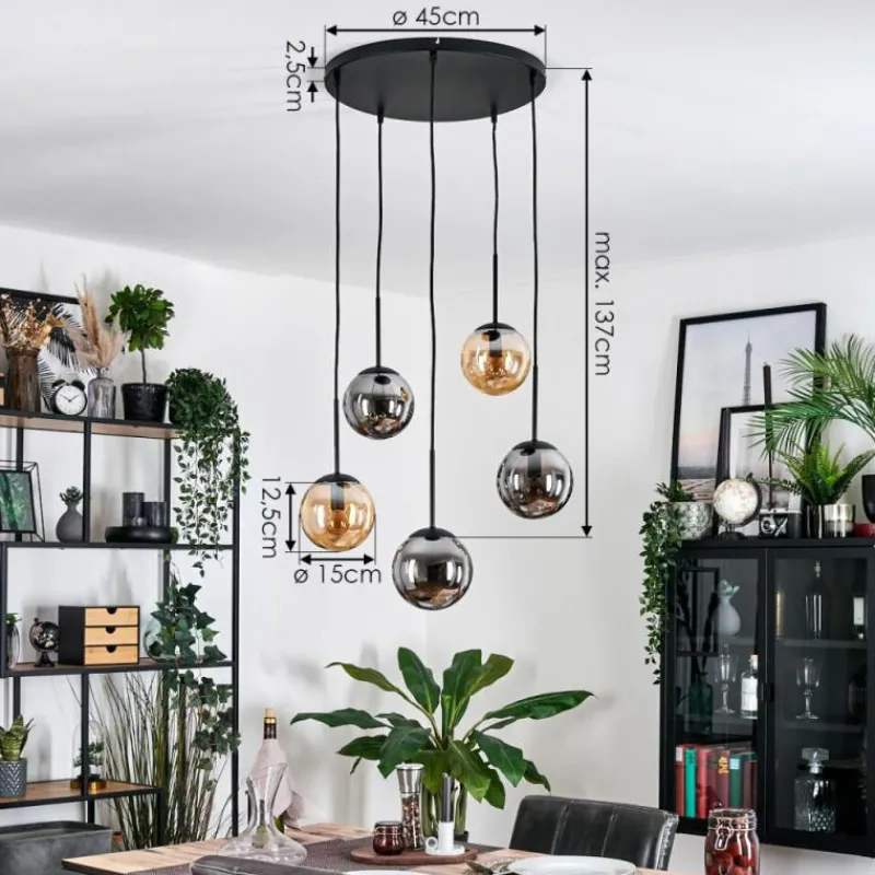 Suspension Verre Fumé-hofstein Gastor Suspension, Boule lumineuse, Suspension Ambre, Fumé, 5 lumières