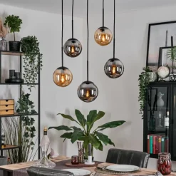 Suspension Verre Fumé-hofstein Gastor Suspension, Boule lumineuse, Suspension Ambre, Fumé, 5 lumières