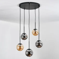 Suspension Verre Fumé-hofstein Gastor Suspension, Boule lumineuse, Suspension Ambre, Fumé, 5 lumières