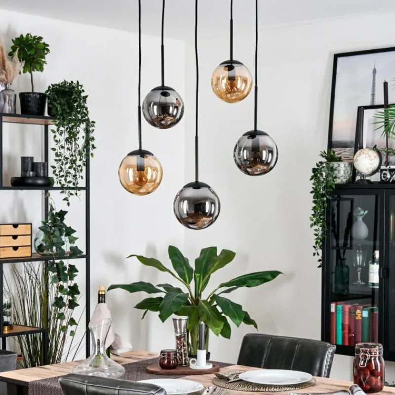 Suspension Verre Fumé-hofstein Gastor Suspension, Boule lumineuse, Suspension Ambre, Fumé, 5 lumières