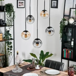 hofstein Gastor Suspension, Boule lumineuse, Suspension Ambre, Clair, Fumé, 5 lumières