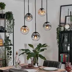 hofstein Gastor Suspension, Boule lumineuse, Suspension Ambre, Clair, Fumé, 5 lumières