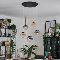 hofstein Gastor Suspension, Boule lumineuse, Suspension Ambre, Clair, Fumé, 5 lumières