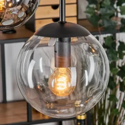 hofstein Gastor Suspension, Boule lumineuse, Suspension Ambre, Clair, Fumé, 5 lumières