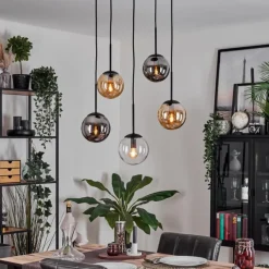 hofstein Gastor Suspension, Boule lumineuse, Suspension Ambre, Clair, Fumé, 5 lumières
