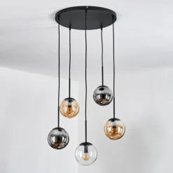 hofstein Gastor Suspension, Boule lumineuse, Suspension Ambre, Clair, Fumé, 5 lumières