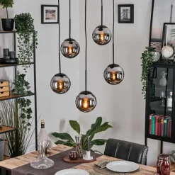 hofstein Gastor Suspension, Boule lumineuse, Suspension Chrome, Fumé, 5 lumières